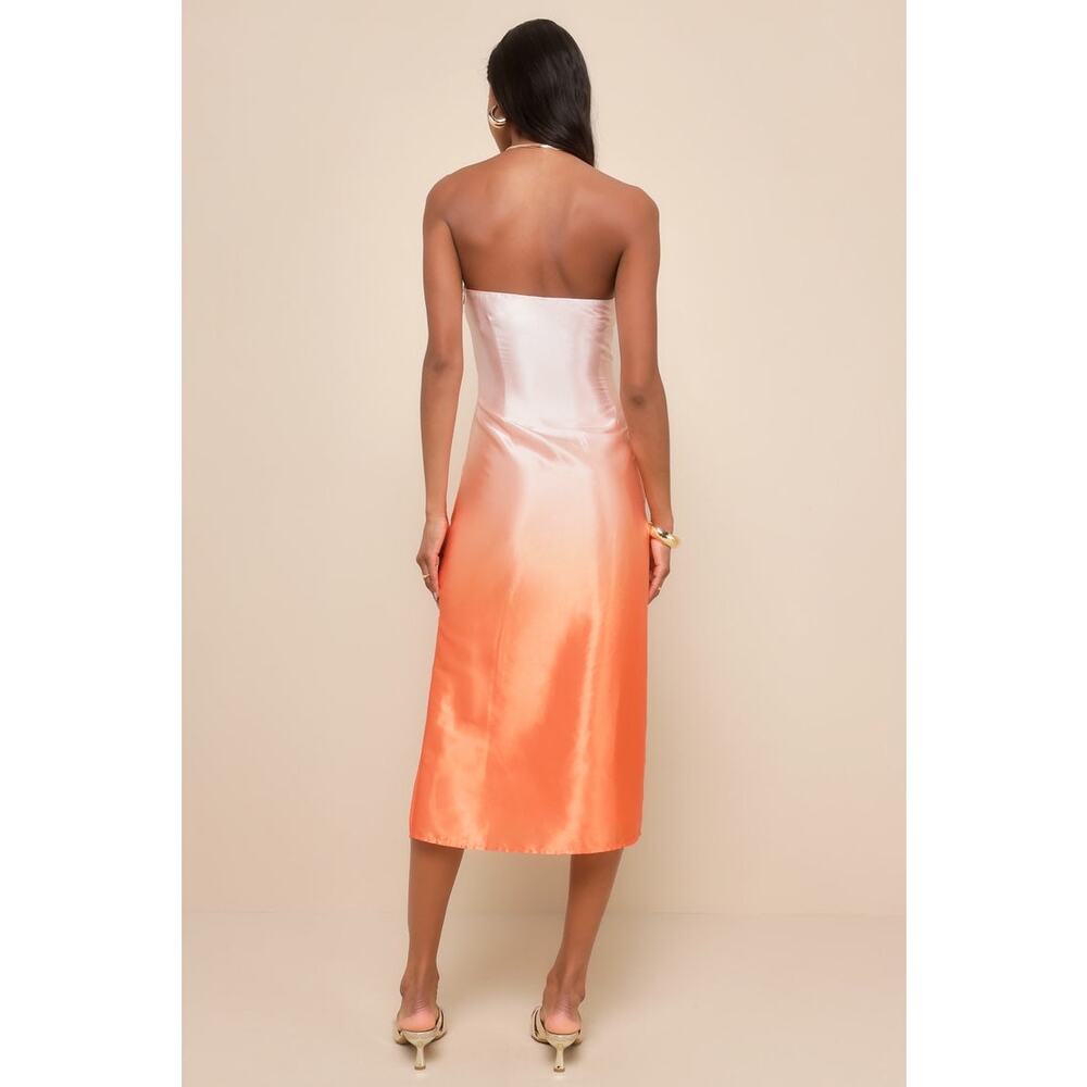 NWT Lulus Indescribable Poise Peach Ombre Satin Strapless Midi Dress Banquet M - Picture 3 of 7